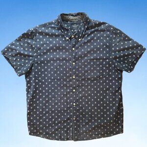 American Eagle Navy and White Leaf Print Short Sleeve Oxford, Sz XL